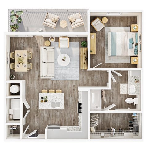 Floor plan for 1 bed, 1 bath, 832 sqft